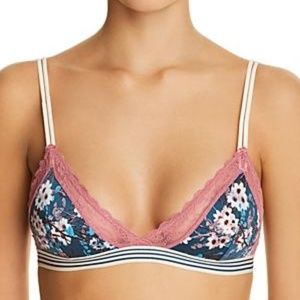 NWT Sam Edelman Blue Pink Floral Print Lace Bra Bralette New With Tags Small